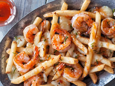 Cheesy Fries With Grilled Shrimp