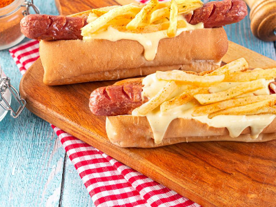 Hot Dog With Melted Cheese And Fries Sandwich