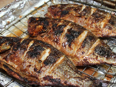 Fried Gilthead Bream Fish Meal With Seafood Soup