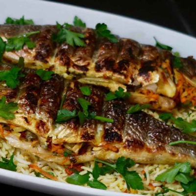 Grilled Grey Mullet Meal With Seafood Soup.