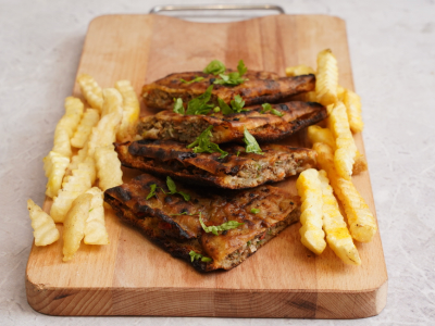 Charcoal Hawawshi Ahsan Nas With French Fries And Pickle