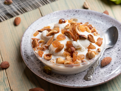 Rice Pudding With Ice Cream And Nuts