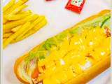 Hot Dog With Melted Cheddar Cheese Sandwich
