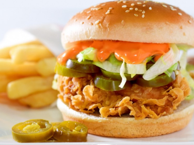 Fried Chicken Sandwich With Jalapeno And French Fries