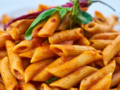Pasta With Red Sauce And Strips.