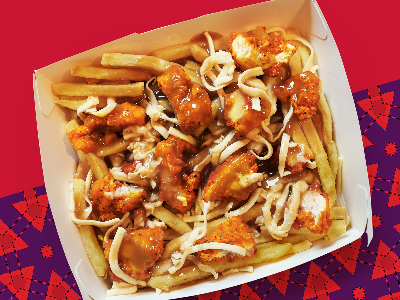 French Fries With Cheese And Fried Chicken