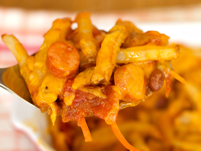 French Fries With Cheese And Hot Dog