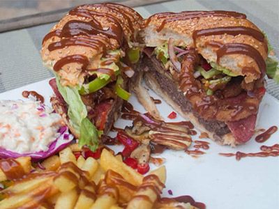 Charcoal Grilled Beef Burger With Cheese Sandwich
