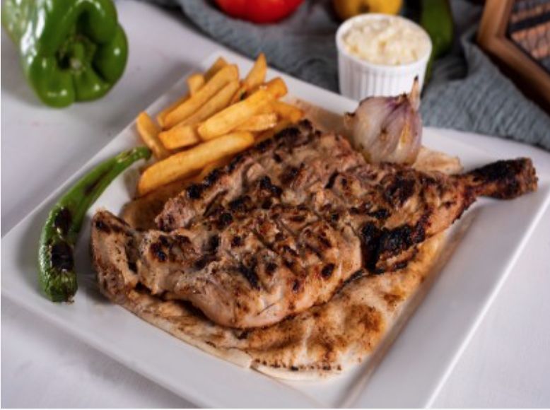 Half Grilled Chicken With Bread