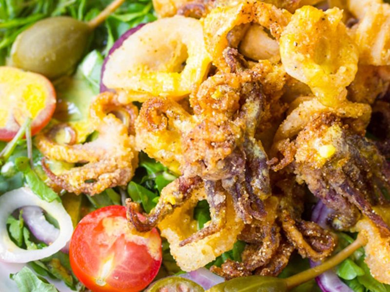 Calamari Salad With Garlic Bread