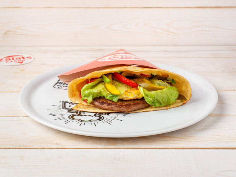 Beef Burger With Cheese And Eggs Crepe