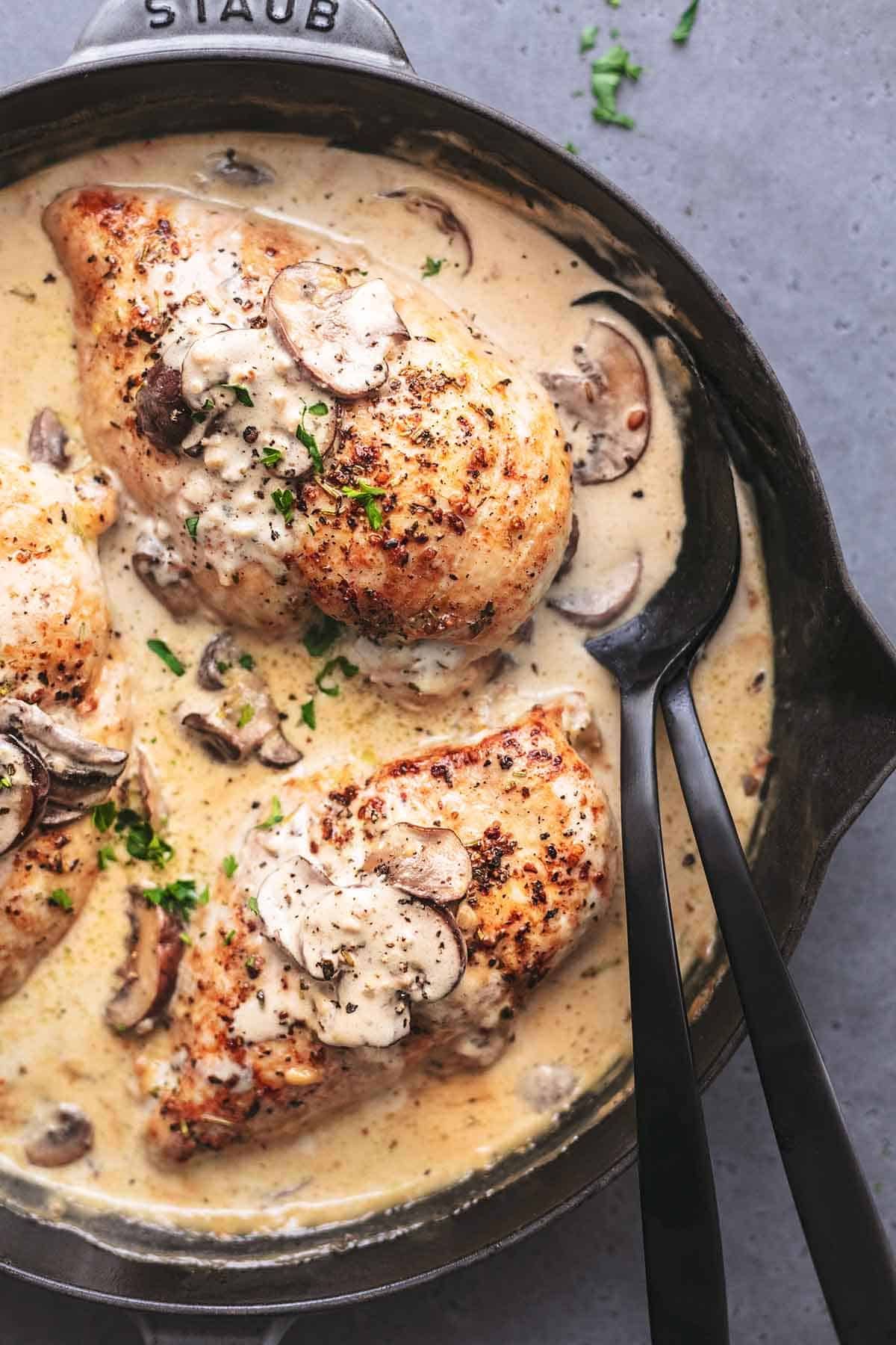 grilled chicken with creamy garlic and mushroom sauce