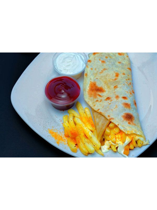 French Fries With Mozzarella Cheese And Vegetables Crepe Roll