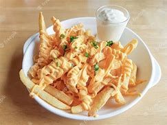 French Fries With Cheddar Cheese Sauce Sandwich