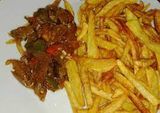 French fries with Alexandrian liver