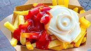 French Fries With Ketchup And Mayonnaise