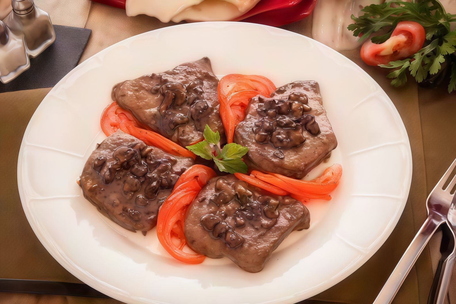 Veal With Mushroom Sauce Platter
