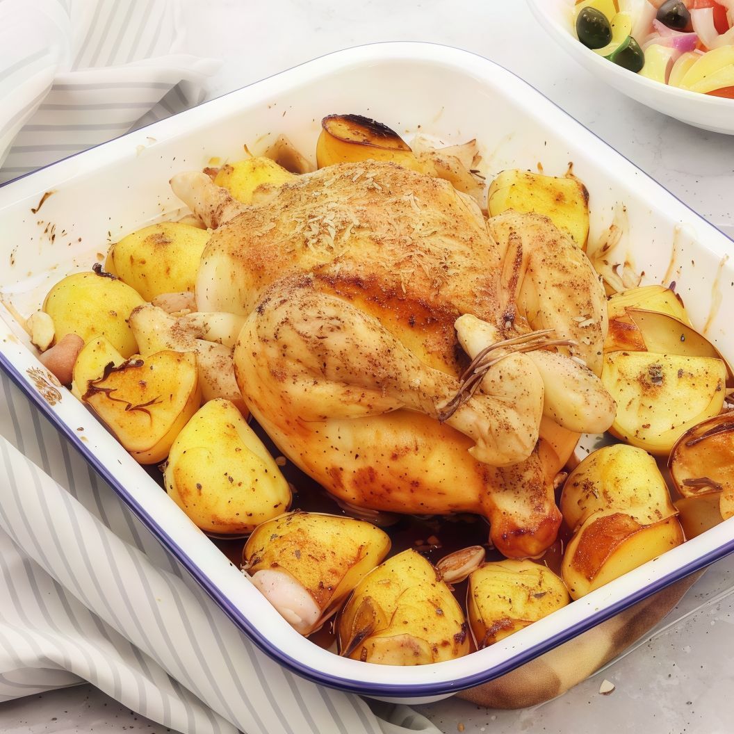 Potatoes tray and half chicken