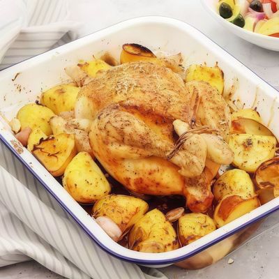 Potatoes tray and half chicken