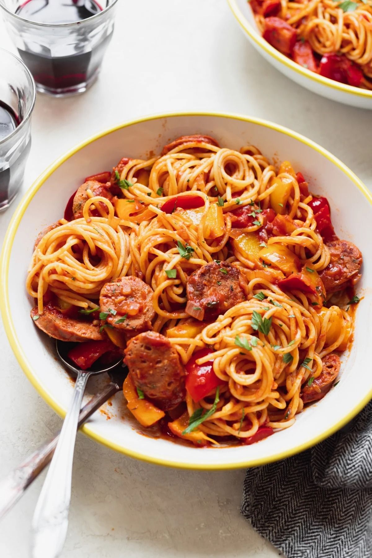 Red sauce sausage pasta