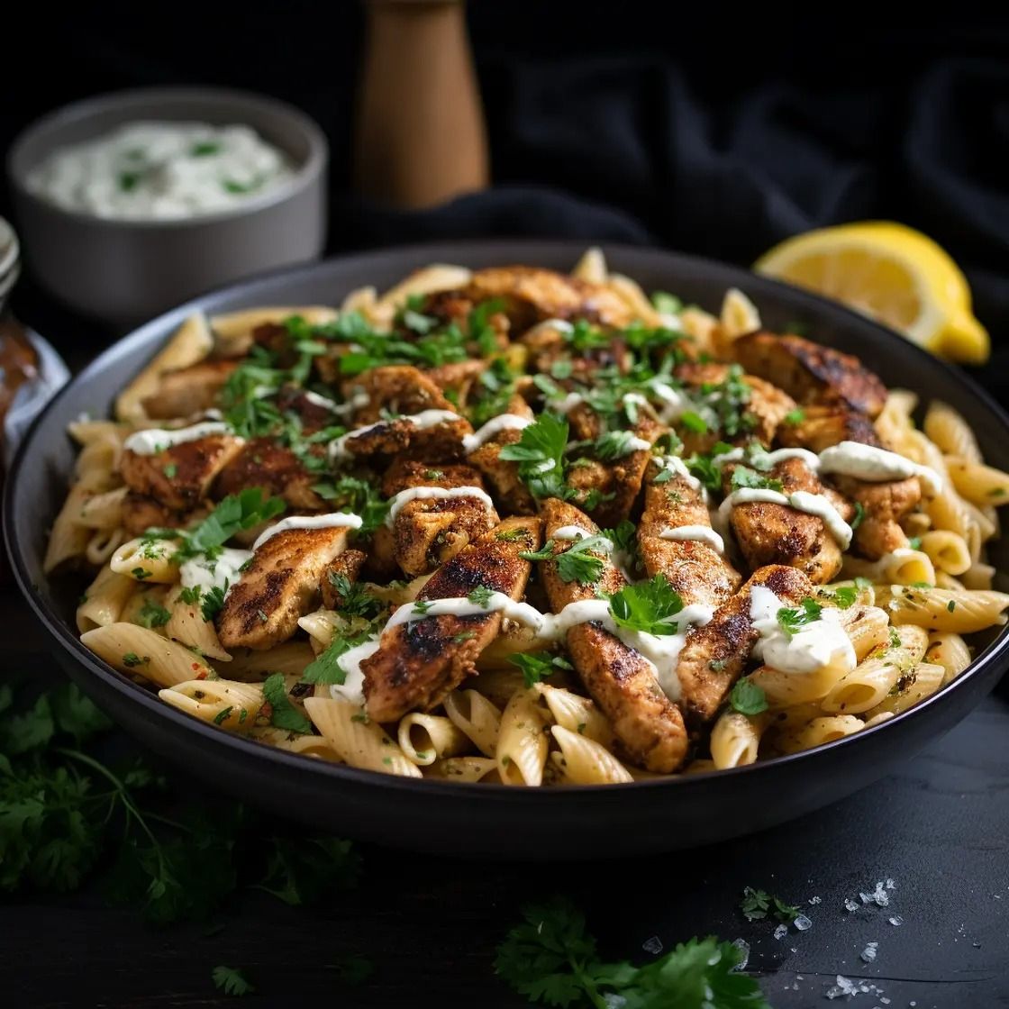 Chicken Shawerma With Bechamel Sauce Pasta