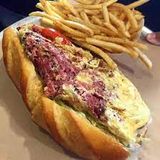 French Fries Egg With Pastrami Sandwich