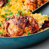 Quarter chicken breasts with basmati rice meal