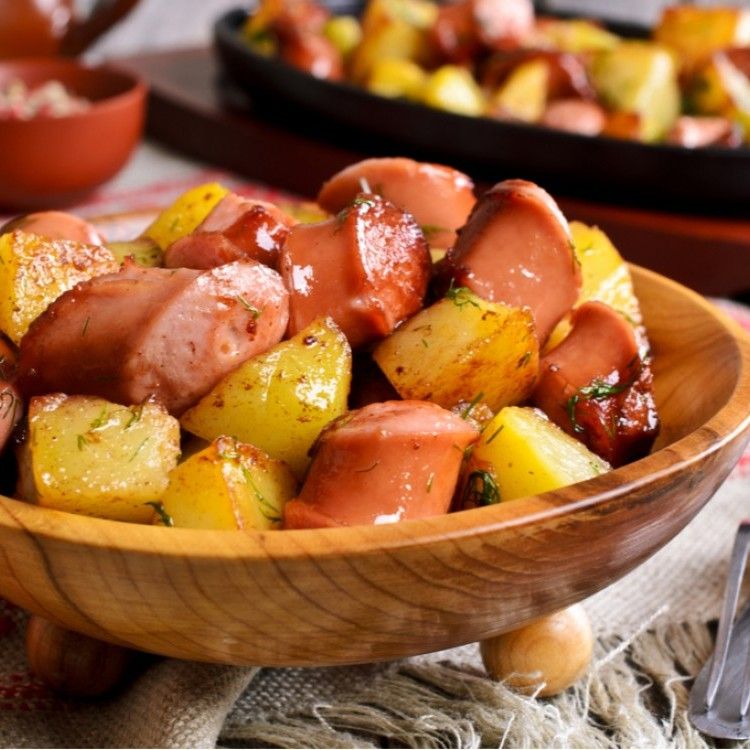 French Fries With Oriental Sausage And Cheese
