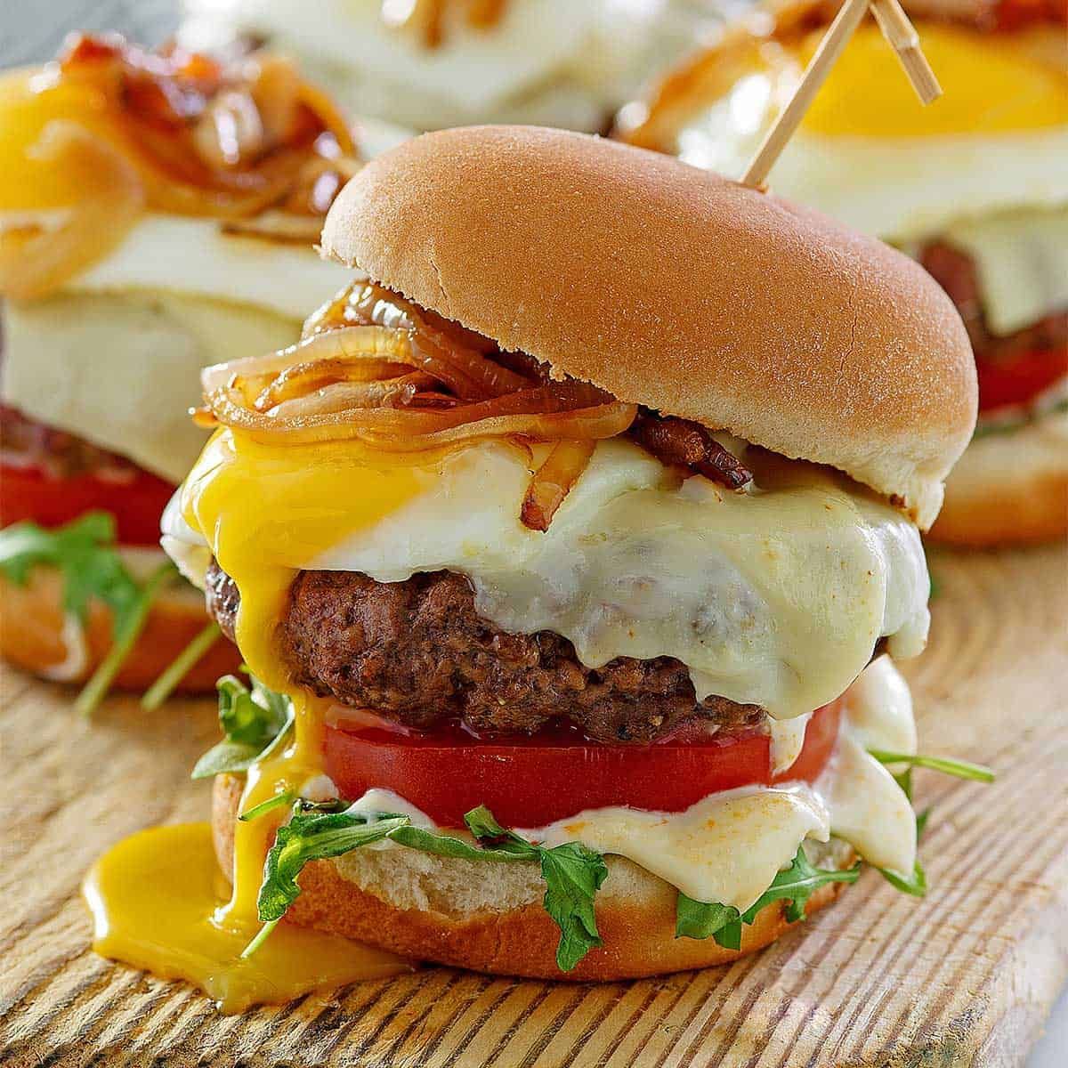 Egg Burger With Cheddar And Mushrooms Sandwich