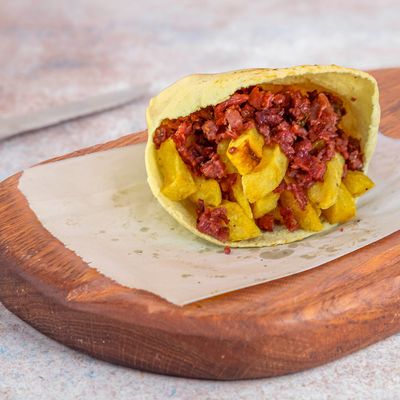 Pastrami with Fries in Syrian Bread