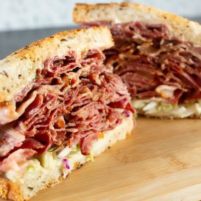 Moussaka sandwich with pastrami