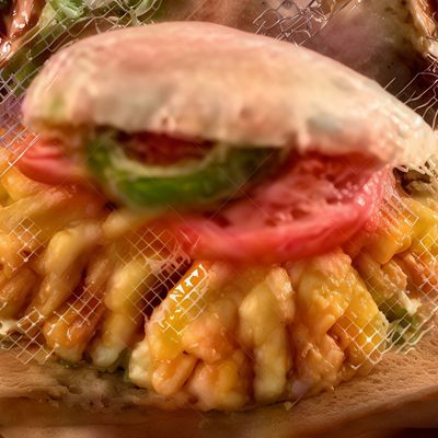 French fries sandwich with eggs