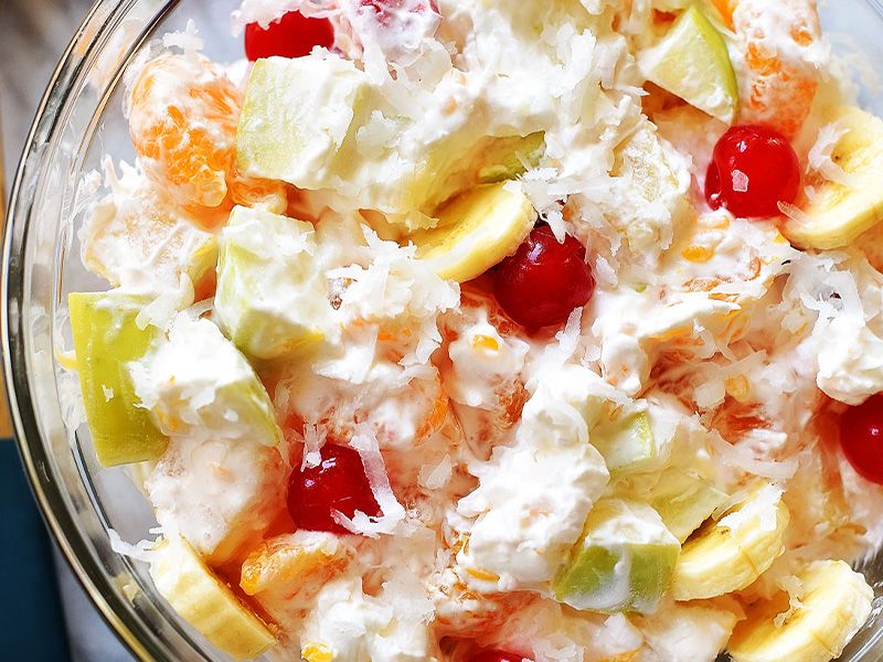 Fruit Salad With Ice Cream And Nuts