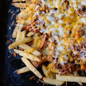 French Fries With Cheese And Minced Meat