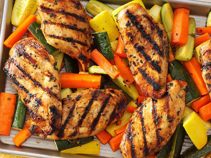 Grilled Chicken Breasts With Vegetables - 400 Calories