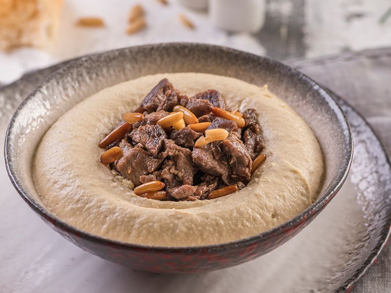 Hummus With Meat And Pine Nut
