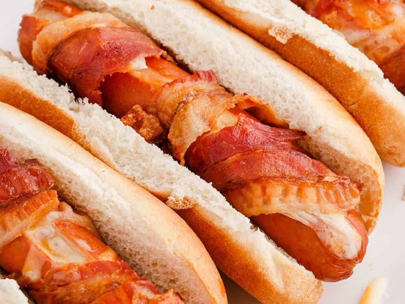 stuffed cheese bacon hot dog