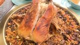 Duck with 2 pieces basmati rice with nuts and green salad box meal