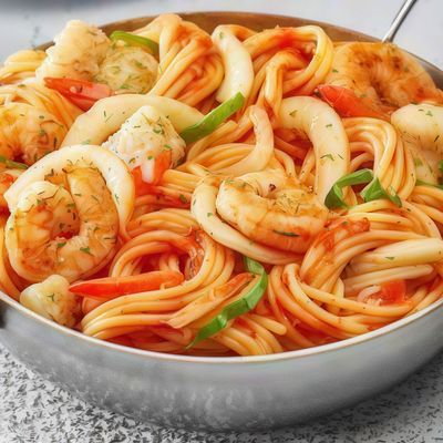 Seafood pasta with red sauce