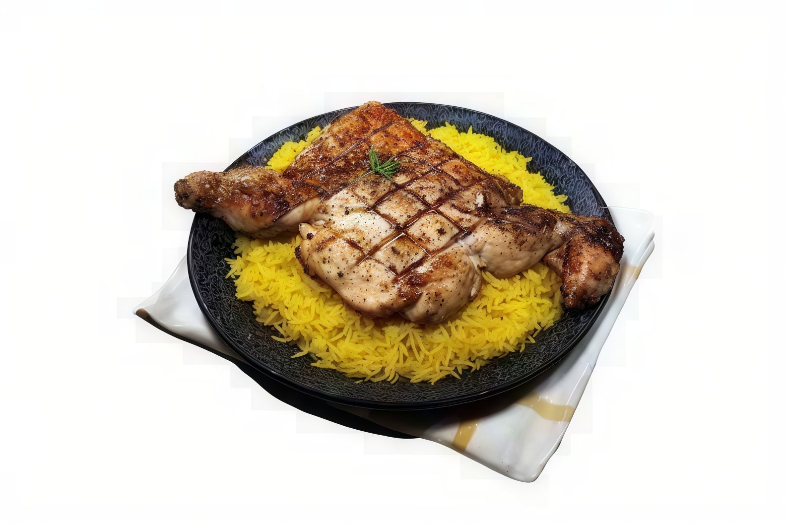 Half charcoal chicken with rice