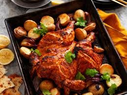 Half chicken with potato tray