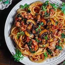 Oriental Sausage With Mushroom Pasta