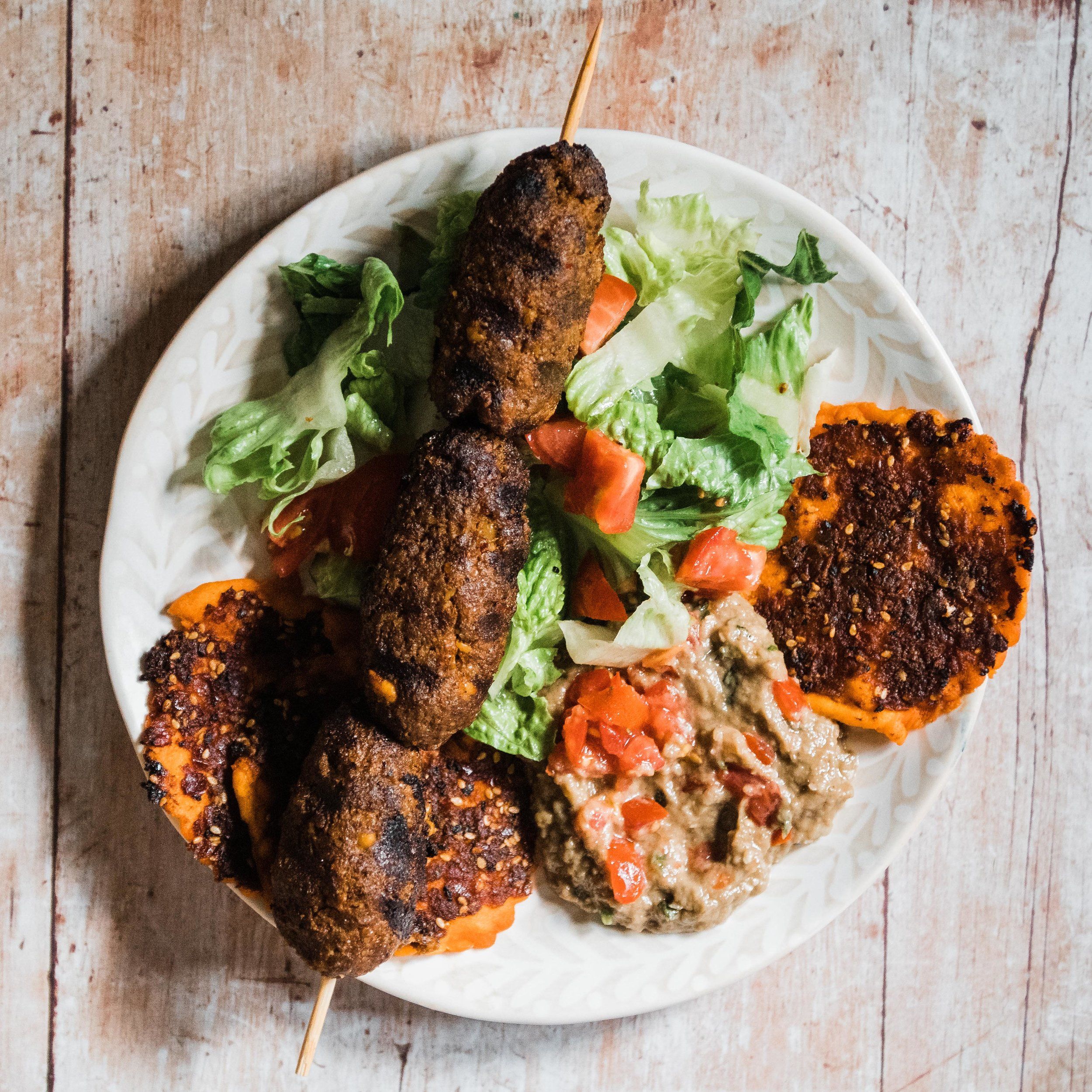 kebbeh with walnuts on skewer