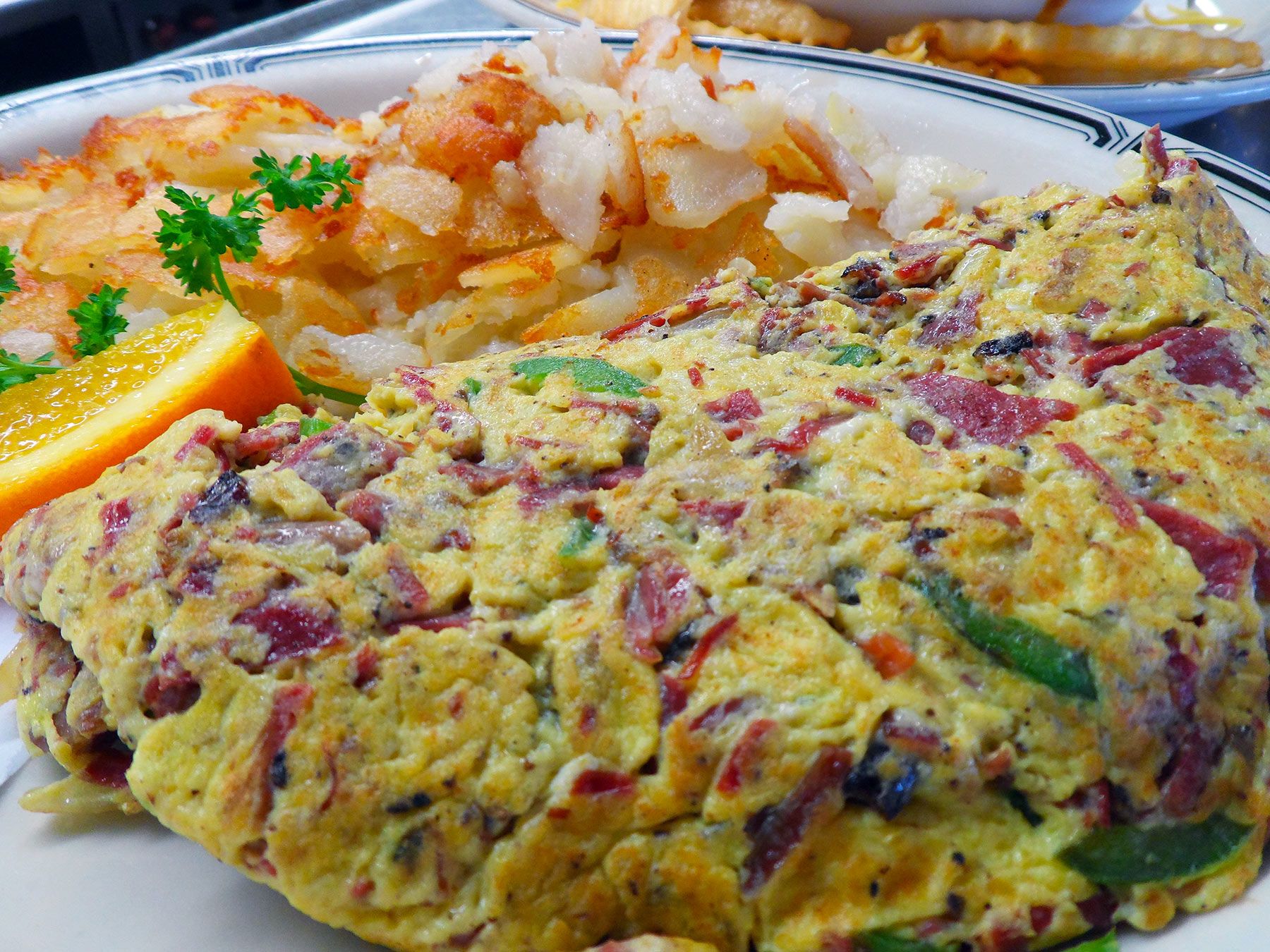 Pastrami omelette sandwich