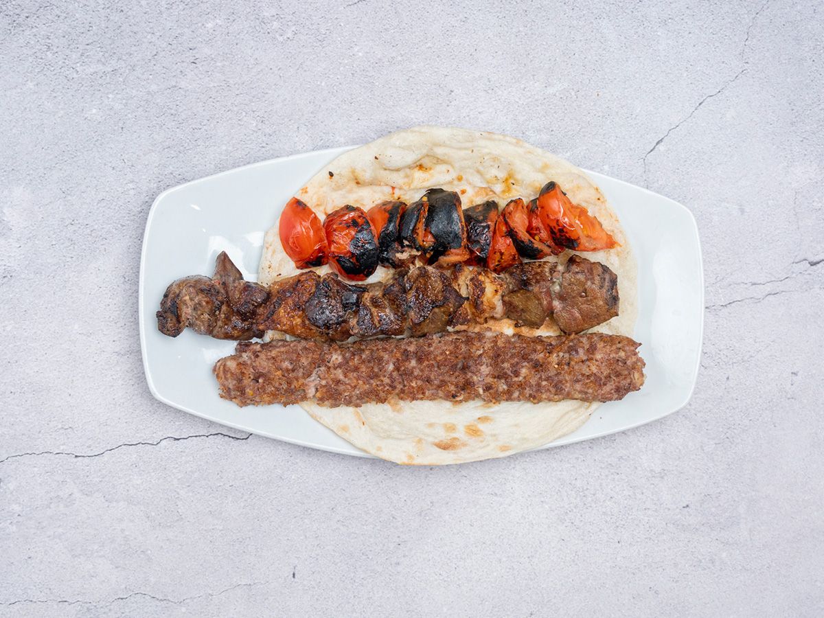 1/2 kg mixed kebab and kofta with green salad, bread and tahini