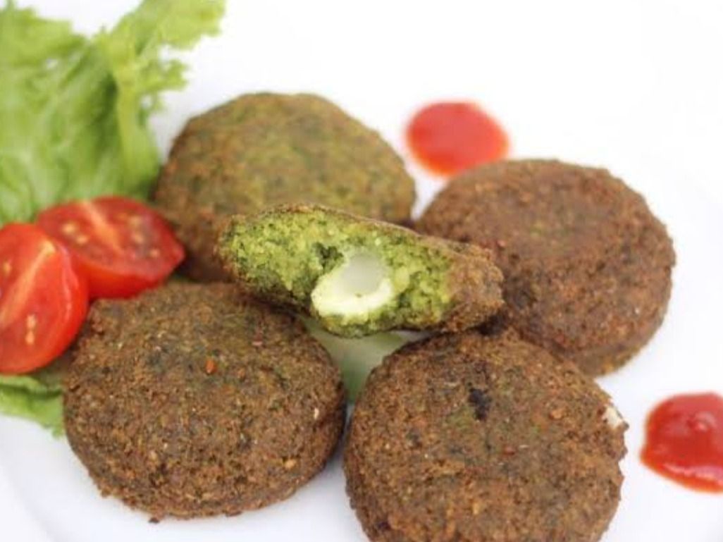 Taamia Patty Stuffed With Kiri Cheese And Pastrami