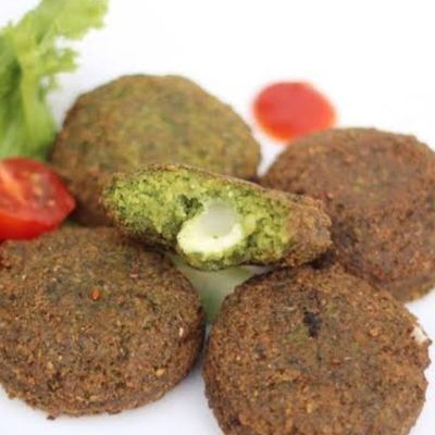 Taamia Patty Stuffed With Kiri Cheese And Pastrami
