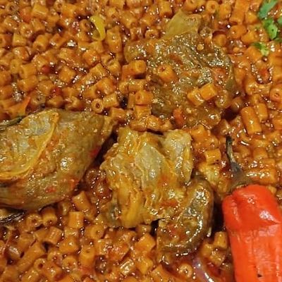 Very Spicy Mobakbaka Mutton Meat Pasta