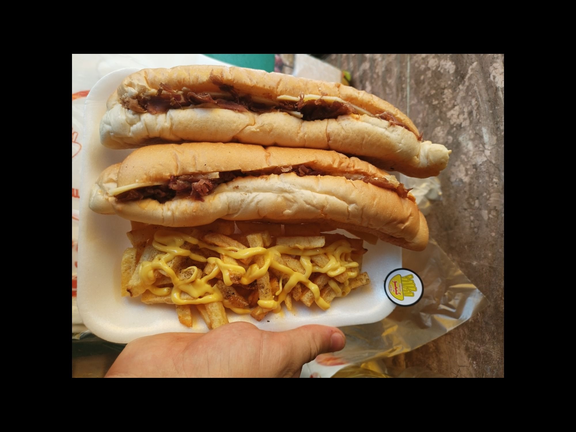 Box Breakfast Is 2 Loaf Sandwich Cheese Romi, Pastrami, Kiri Nesto And Cheddar Sauce
