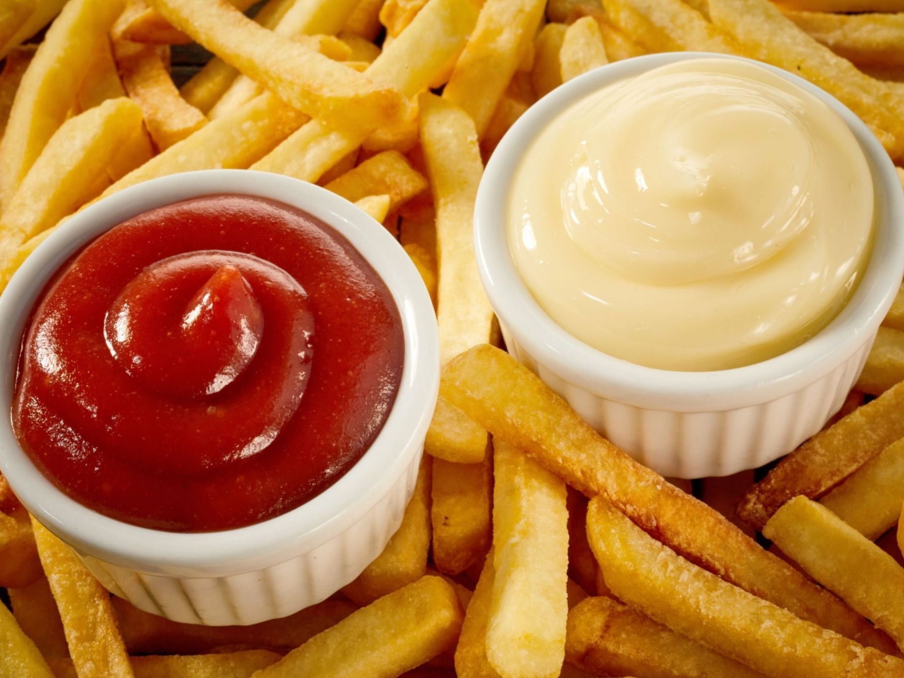 French Fries With Ketchup And Mayonnaise